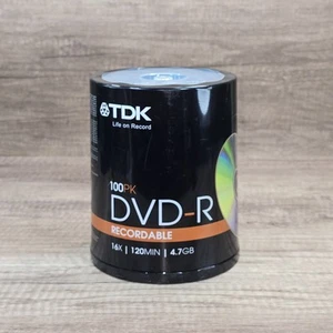 TDK DVD-R 4.7 GB Recordable Discs 100 Pack Spindle 1-16x speed New Sealed - Picture 1 of 5