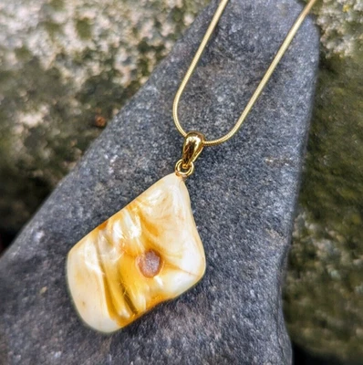 Colgante de piedra ámbar blanco chapado en oro plata de ley 925 regalo... - Imagen 1 de 4