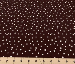 White Stars On Brown 34” X 44” 100% cotton fabric #170a - Picture 1 of 1
