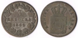 Silbermünze Bayern 3 Kreuzer 1849 Maximilian II. 1848-1864 - Bild 1 von 3