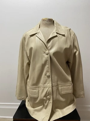 Chaqueta De Colección Vera Pelle Cremosa De Gran Tamaño Cuadrada Cuero Suave Italia L Foto 1 de 4