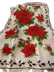 Vintage Ulster irisches Leinen Geschirrtuch rote Rosen Blumendruck hergestellt in Irland - Bild 1 von 7