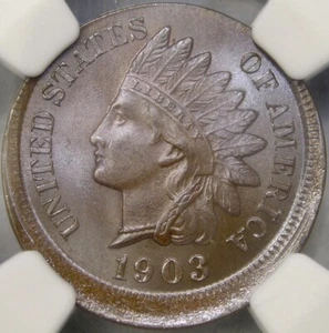 1903 INDIAN HEAD CENT/PENNY VERY RARE NGC MS 66+ BN FINEST KNOWN 10% OFF CENTER - Picture 1 of 6