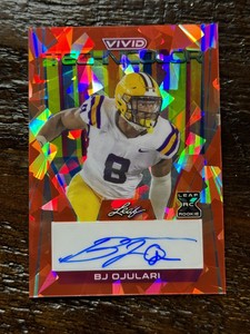 2023 LEAF VIVID FOOTBALL BJ OJULARI TECHNICOLOR RED CRYSTAL RC AUTO /8 #d SSP