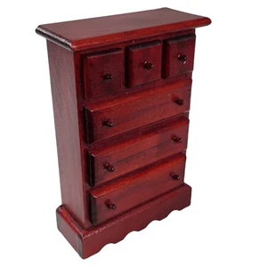 Dollhouse Furniture Red Wood Chest of Drawers - Greenbrier International - Picture 1 of 7