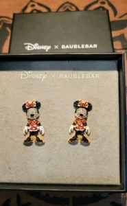 NEW Disney x Baublebar Minnie Mouse Rhinestone Dangle Earrings Enamel In the Box - Picture 1 of 9