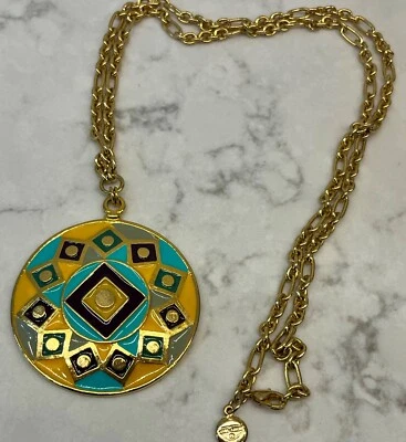 Signed Ben-Amun Statement Necklace with Enamel Disc Pendant - Image 1 of 2