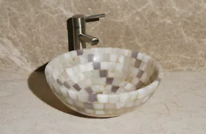 Fregadero de recipiente de mosaico de ónix 16,5"" x 6"" de alto blanco y lavanda (SS-WL-013) - Imagen 1 de 4