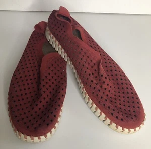 Ilse Jacobsen Flats 40 rojo y blanco patrón perforado superior suela antideslizante de goma - Imagen 1 de 6