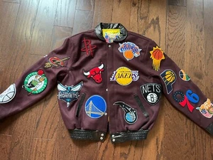 Jeff Hamilton NBA Collage Wool Blend Jacket Maroon - Size L - Picture 1 of 3