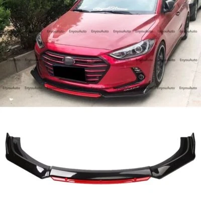 Front Bumper Lip Spoiler Splitter Glossy Black Red For Hyundai Elantra Universal - Image 1 of 4
