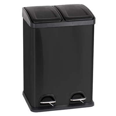 Duo Küchen Mülleimer 2x20 Liter Schwarz Matt Abfalleimer Treteimer Mülltrenner - Bild 1 von 4
