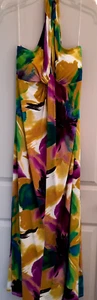 Tiana B XL Colorful Multi Polyester Spandex Halter Long Dress Y2K Twist Front - Picture 1 of 13