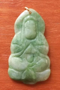 Pendentif chinois Bouddha amulette jade sculpte et or 18k chinese jade gold - Imagen 1 de 16