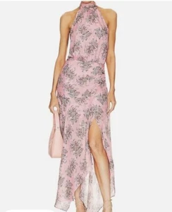 NWT $698 Veronica Beard Size 0 Leia Silk Halter Maxi Dress in Peony Pink - Picture 1 of 6