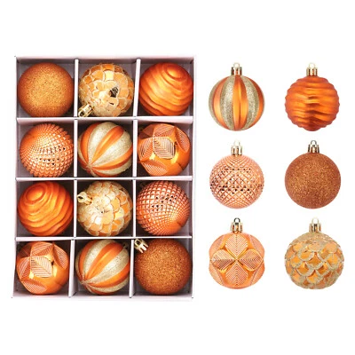 12 Piezas Adornos de Bolas de Navidad 2.4 Pulgadas Brillo Bolas de Navidad Bolas Colgantes, Naranja Foto 1 de 4