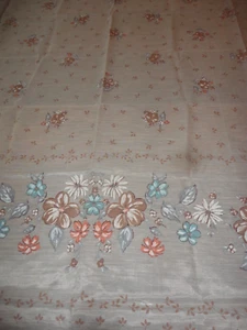Tenda vintage tessuto anni 70 semi trasparente voile marrone stampa floreale 66" L x 90" L - Foto 1 di 5