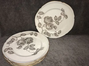 Set 5 Castleton China "Gloria" Brown Roses Gold Trim 10.5" Dinner Plates - Picture 1 of 5