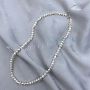Elegante Collar de Perlas Cultivadas de Agua Dulce Blanco Natural Real 14-36"" 4-7 mm - Imagen 1 de 8