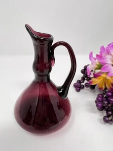 Antique Early Blending Blown Glass Eggplant Purple Pitcher Carafe w/ Pour Spout - Picture 1 of 5