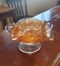 Vintage "Question Mark" by Dugan Marigold Carnival Glass Compote Twin Handle