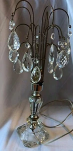 VTG WORKING Italian Cut Crystal Hollywood Regency Waterfall Table Lamp 18 In - Picture 1 of 4