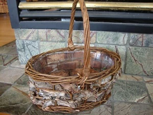WOVEN BASKET with BIRCH/BARK Cabin DECOR Rustic Country Farmhouse - Picture 1 of 4