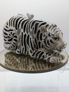 Silver Tiger Sparkling Evening Luxury Crystal Clutch Purse Rhinestone Handbag - Picture 1 of 18