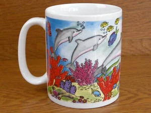 Vintage Dolphin Ocean Art Coffee Mug Alabama Gulf Shore Nautical 14oz EXCELLENT - Picture 1 of 5