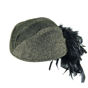 20er Jahre Flapper Girl Mütze mit Federn Gold-Grau Kostüm-Zubehör Charleston-Hut - Bild 1 von 2