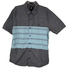 Volcom Shirt PS Womens Slim Fit Short Sleeve Striped Button Down Sz Petite Small - Picture 1 of 12