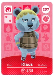 Klaus #257 - Amiibo Card - Animal Crossing Series 1 - Authentic Nintendo - Picture 1 of 2