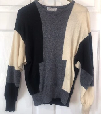 Suéter Pullover Jaeger Vintage Años 80 100% Lana de Cordero Gris Negro Blanco Reino Unido Talla 36-S Foto 1 de 4