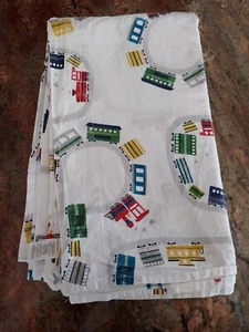 Pottery Barn Kids FULL Flat Train Cars Railroad Caboose Bed Sheet 84x91 - Picture 1 of 7