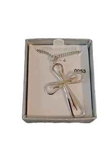 Cadena de acero inoxidable cruz plata chapada en oro 14K Princess Pride 925 de 20" NOS - Imagen 1 de 4