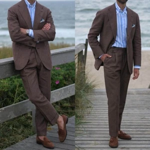 Herrenanzug Tweed-Stoff Braune Jacke Blazer Smoking Sakko Freizeit Custom - Picture 1 of 8