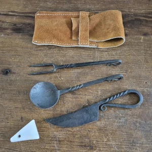 Medieval cutlery set hand-forged Outdoor Cooking Set Fork Spoon Knife - Picture 1 of 10