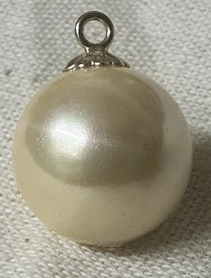 12mm Vintage Swarovski Simulation Faux Golden South Sea Pearl Pendant 14k Gold - Image 1 of 4