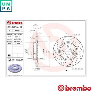 2x BRAKE DISC 09.8655.1X FOR MINI W10 B14 A 1.4L W11B16/W10B16A 1.6L 1ND 1.4L  - Picture 1 of 9