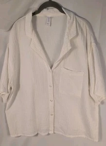 Camisa para mujer Stars Above de algodón manga corta con botones talla L blanca  - Imagen 1 de 7