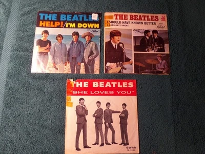 Lot of 3 Beatles 45rpm/7in record sleeves only, see pics Help, Hard Day, She Lov Foto 1 de 4