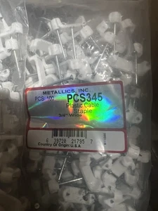 Lot Of 3 Bags Metallics Inc PCS345 - 100 Pack of 3/4” Plastic Cable Staples NOS - Picture 1 of 3