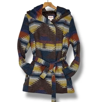 Mossimo XXL BOHO Western Azteca Manta Estilo Capucha Chaqueta Cinturón Marrón Multicolor Foto 1 de 4