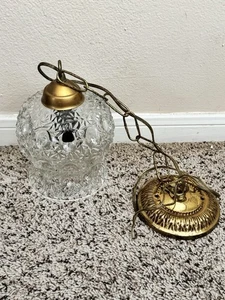 Vtg MCM Double Hanging Ceiling Light Fixture Swag Lamp Hollywood Regency Glass - Picture 1 of 16