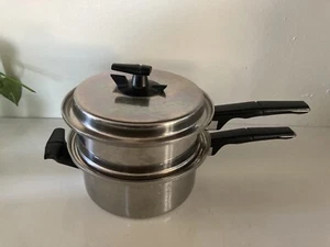 Vtg VACUMATIC 2qt SAUCEPAN w/STEAMER & VENT LID Surgical Stainless Steel 304 Flw - Picture 1 of 10