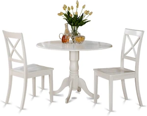 DLBO3-WHI-W 3 Piece Dining Room Table Set Contains a round Kitchen Table with Dr - Picture 1 of 7