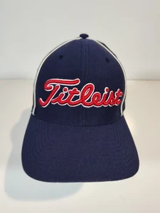 Titleist A-flex Fitted Hat Adult L/XL Blue Raised Embroidered Red Script Logo - Picture 1 of 9