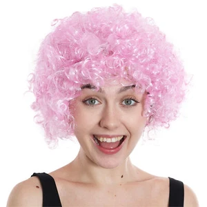 AFRO WIG BABY PINK FANCY DRESS CURLY UNISEX CLOWN HAIR 70'S DISCO SUPPORTER LOT - Picture 1 of 12