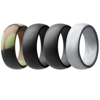 Paquete de 4 anillos de boda de silicona de 8 mm para hombres y mujeres anillos de compromiso de goma talla 8-12 Foto 1 de 4