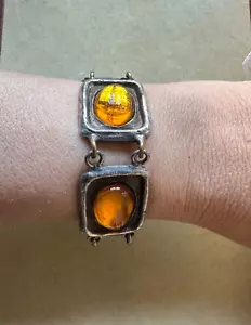 Gorgeous Vintage French Designer Bracelet ISA LAURE Paris -Orange Cabochons 8.5" - Picture 1 of 5